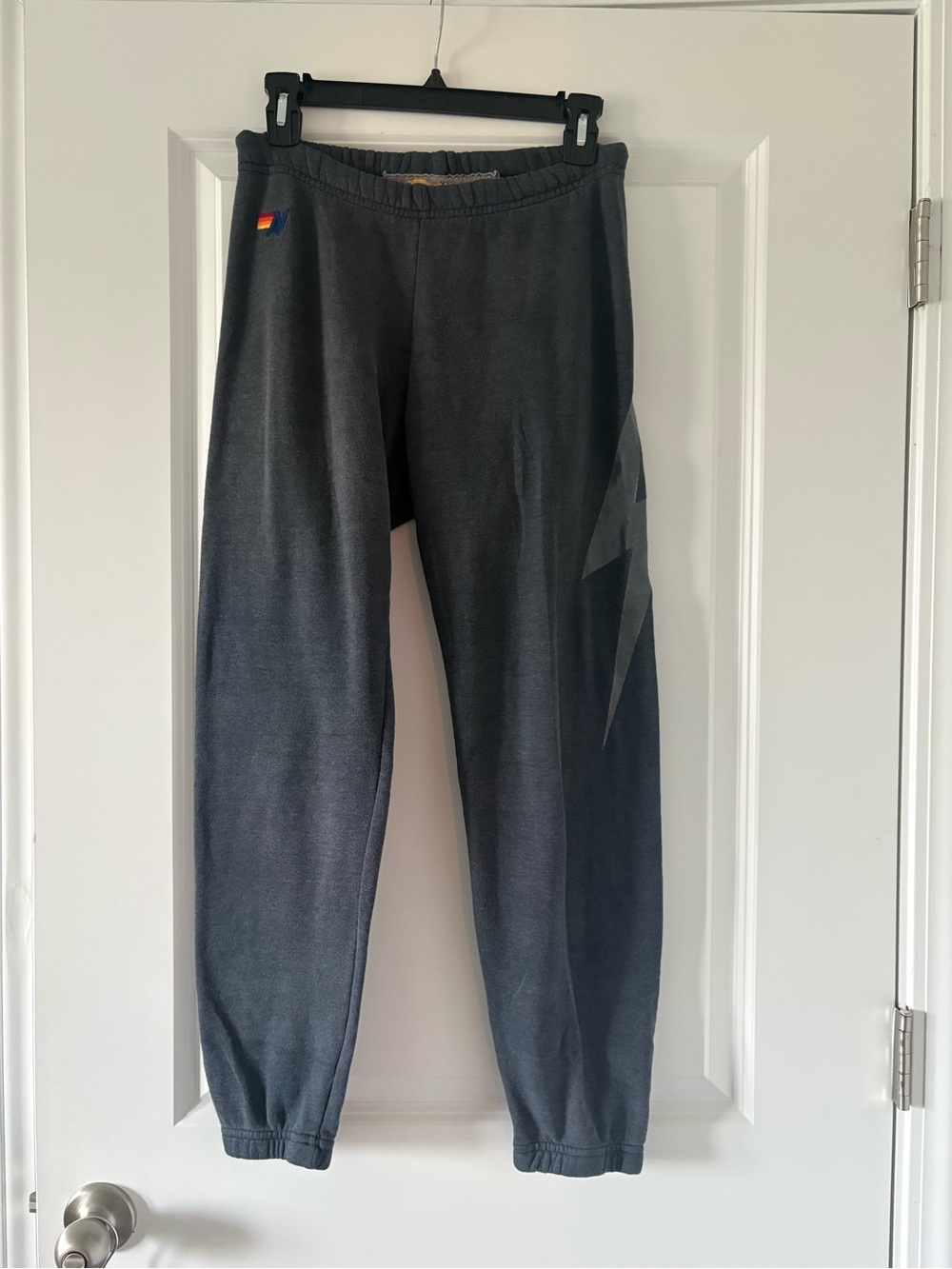 Aviator Nation Woman’s  Charcoal grey Sweatpants lightening Bolt  XS